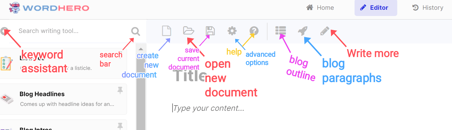 wordhero ai long form editor tools