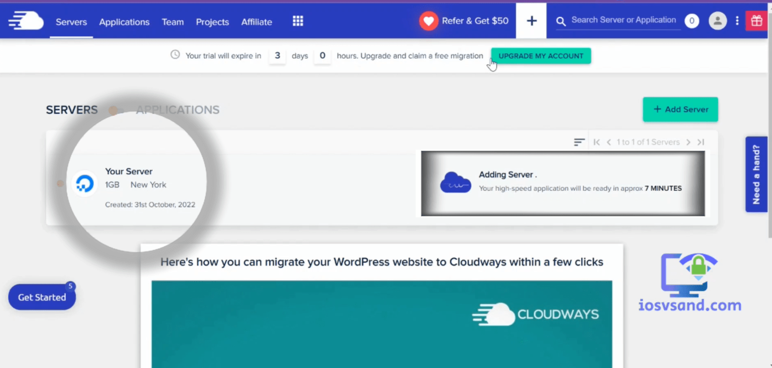 cloudways web hosting adding server